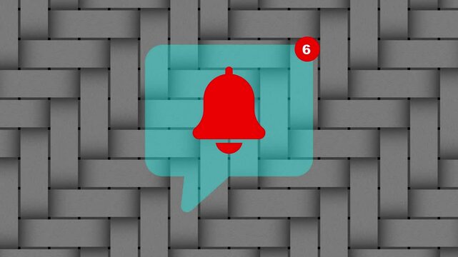 Social media bell notification with chat icon, animation on threads background.  alert notification concept Person using smartphone with bell notification icon