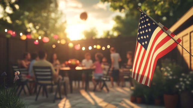 American flag backyard party celebration fourth of july summer gathering patriotic holiday cookout family fun silhouette