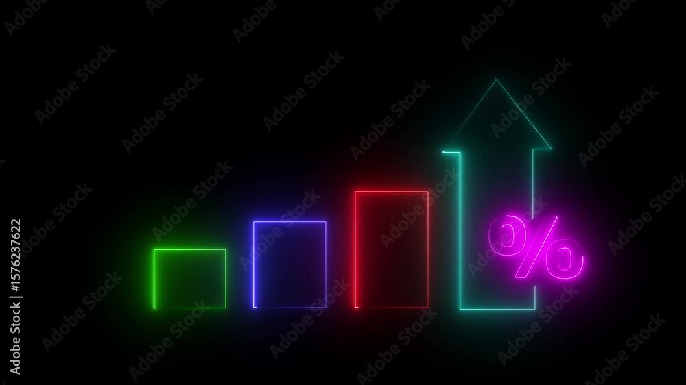 Poster abstract neon business concept chart icon animation background. 12 graph bar animation increased. 12