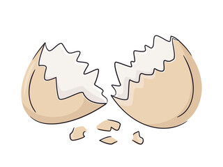 Brown egg shell broken or crack with pieces scattered on the surface, isolated on white background, cut out. Bright and clean design, minimal vector illustration