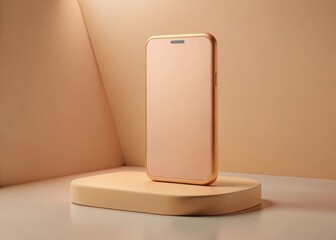 peach smartphone on minimalist geometric platform display