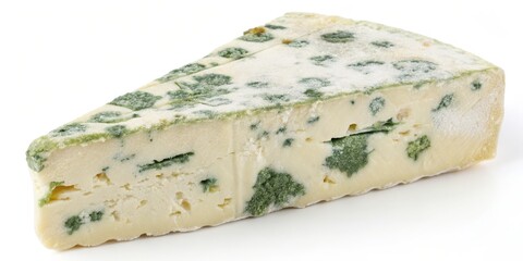 Triangle of Blue Cheese with Green Mold on White,Dairy ,Food Photography