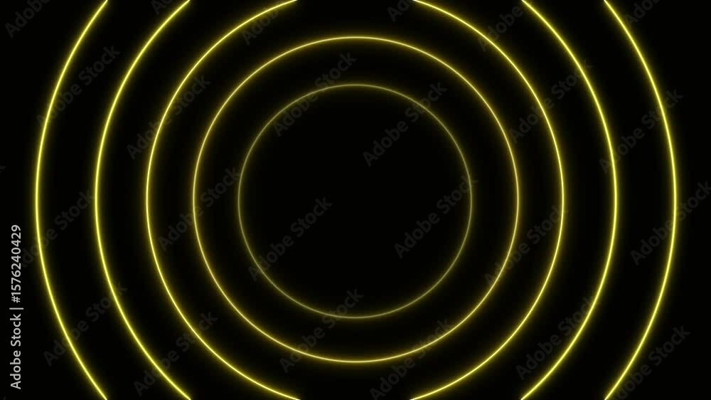 Poster blue neon glowing sound waves loop animation. bright radial pulsating lights. audio waveform, radio 