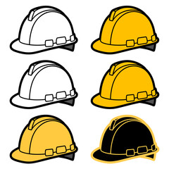 A Set of Six Construction Hard Hats Safety Gear Illustrations
