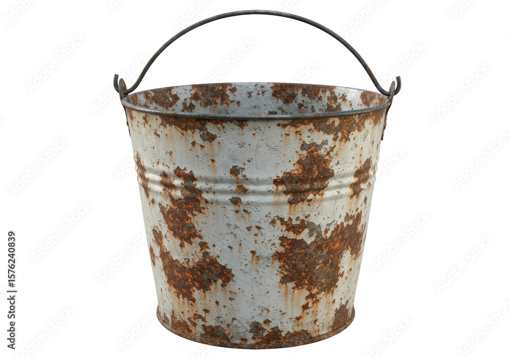 Poster isolated rusty metal bucket with weathered texture