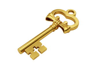 Isolated Golden Key with Ornate Design