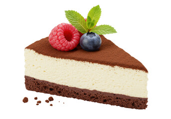 Isolated Slice of Tiramisu with Raspberries and Blueberries
