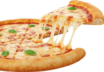 Isolated Mouthwatering Slice of Pizza with Melting Cheese