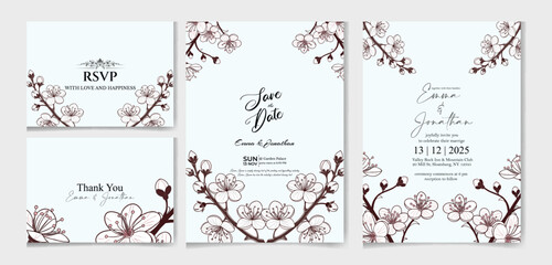 Editable Elegant Floral Wedding Invitation Set with RSVP Design
