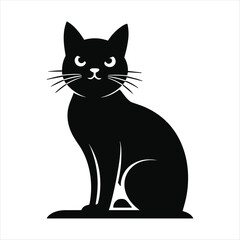 Black cat silhouette sitting with white eyes and whiskers animal 1