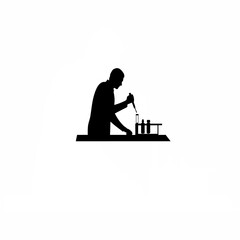 Silhouette of technician using pipette in lab on white background