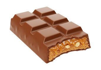 Isolated Chocolate Bar with Caramel and Nuts Bite