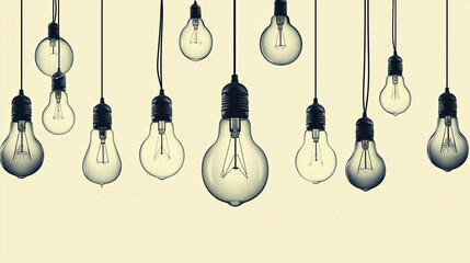 Hanging light bulbs with vintage filament design on a pale background