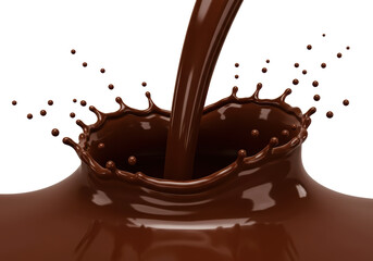 Isolated Pouring Dark Chocolate Making a Crown Splash