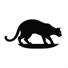 Black cat silhouette walking on a curved surface against white background feline animal