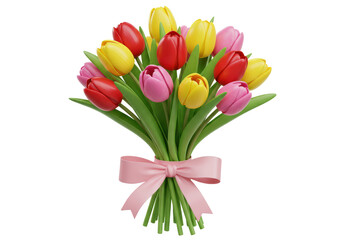 Isolated Bouquet of Tulips with Ribbon - Flowers