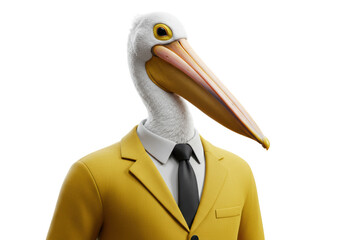 Isolated Pelican in Yellow Business Suit - Professional Avian Concept