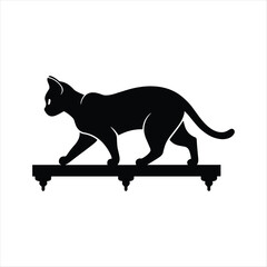 Black cat silhouette walking on a decorative shelf with ornate legs feline animal
