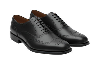 Isolated Pair of Classic Black Leather Brogue Shoes