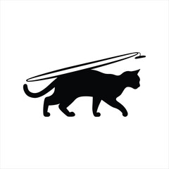Black cat silhouette walking with a hula hoop above its back white