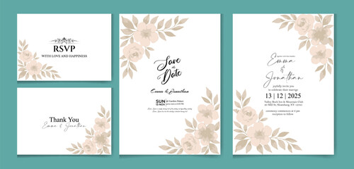 Editable Elegant Floral Wedding Invitation Set with RSVP Design