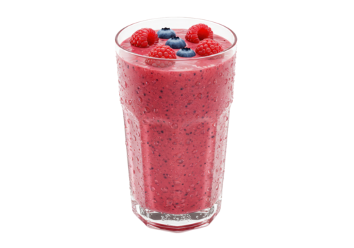 Isolated Berry Smoothie in Glass with Water Droplets