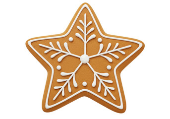 Isolated Festive Gingerbread Star Cookie with Icing Design