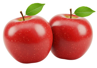 Isolated Two Shiny Red Apples with Green Leaves