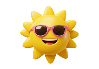 Isolated Smiling Sun Character with Pink Sunglasses