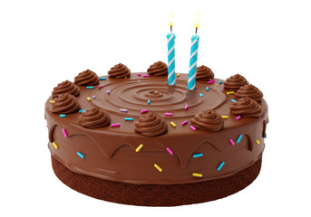 Isolated Chocolate Cake Decorated with Candles and Sprinkles