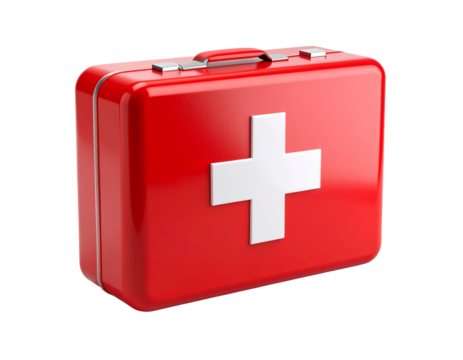  Classic Red First Aid Kit with White Cross – Isolated on White Background