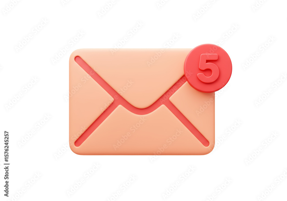 Poster isolated mail envelope with notification number 5