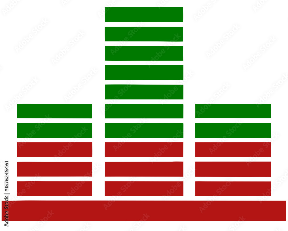 Poster abstract equalizer graphic in red and green colors with transparency design elements