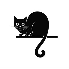Black cat silhouette with wide eyes sitting on a ledge animal