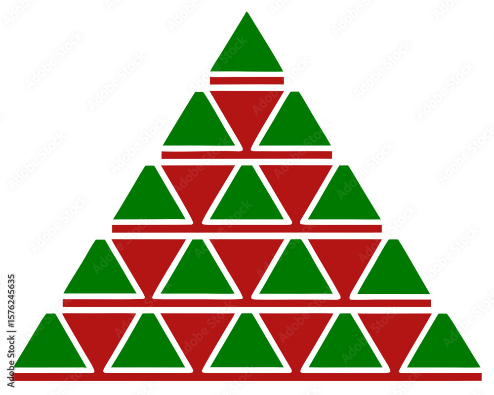 Poster abstract geometric pyramid composition with layered triangles in red and green