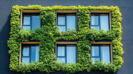 Modern building facade with green wall and windows.