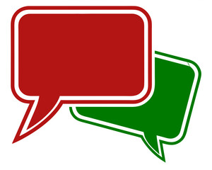 Two colorful speech bubbles on a white background suitable for design projects