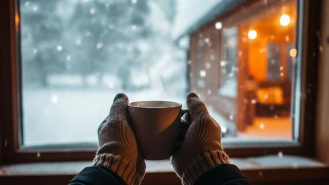 Winter Wonderland Warmth: Cozy Mug by Snowy Window