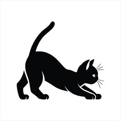 Black cat stretching and playing in silhouette on white background vector