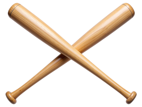  Classic Pair of Crossed Wooden Baseball Bats, Sports Icon, Transparent Background