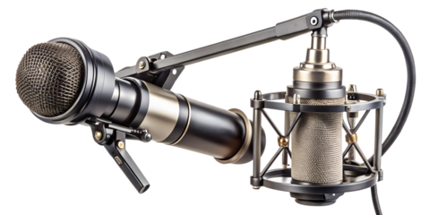 Professional Studio Microphone with Boom Arm on Transparent Background