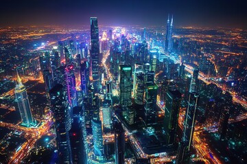 Obraz premium aerial night view of an endless cityskyline glowing with lights