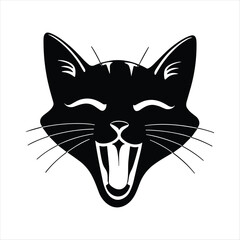 Black silhouette of a cat head with mouth wide open and eyes closed feline animal