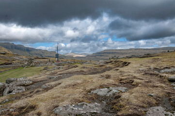 Top view, green hills at Danish Faroe Islands 2022
