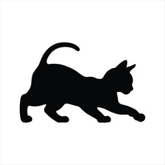 Black silhouette of a playful cat on a white background kitten animal