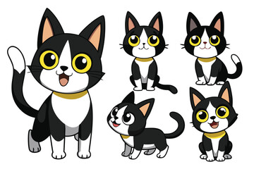 Obraz premium Black and white cartoon cats with yellow eyes vector
