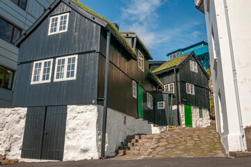 Top view, green hills at Danish Faroe Islands 2022