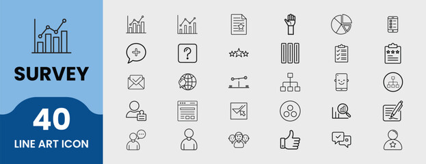 Line Art Survey Icons. Thin Outline Vector Symbols for Polls, Feedback, Forms, Analytics, and Research UI Design