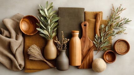 Neutral and earthy tones in a product photography setting.
