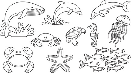 Fototapeta premium Sea Ocean Animals Marine Life Under The Water Outline